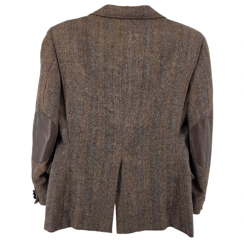 Vintage 80s‎ Union Made Tweed & Leather Sport Coat Blazer Brown Wool USA 46R
